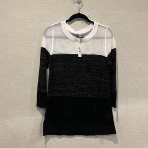 Talbots. XS. Nwt. Mesh sweater. white, gray, black large stripe.